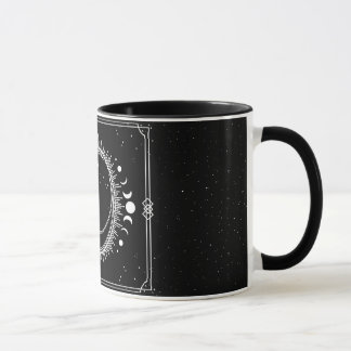 Crescent Moon with Sun and Stars Black and White Mug
