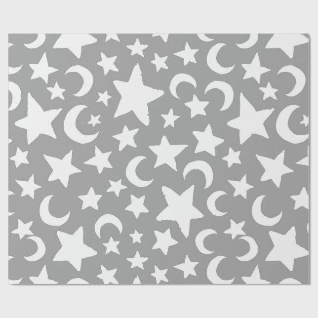 Crescent Moons and Stars Wrapping Paper (Flat)