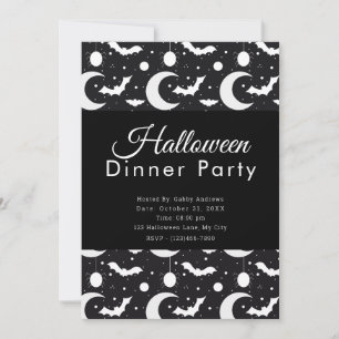 Crescent Moons Bats Spiders Halloween Dinner Party Invitation