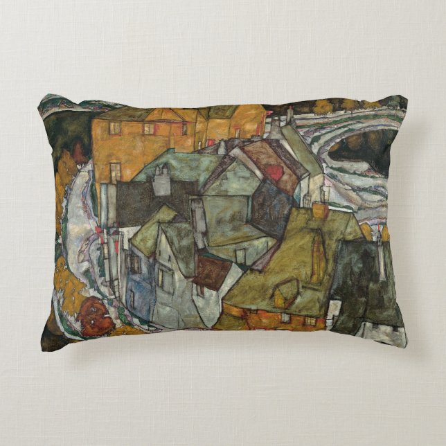 Crescent of Houses II, Island Town by Egon Schiele Decorative Cushion (Front)