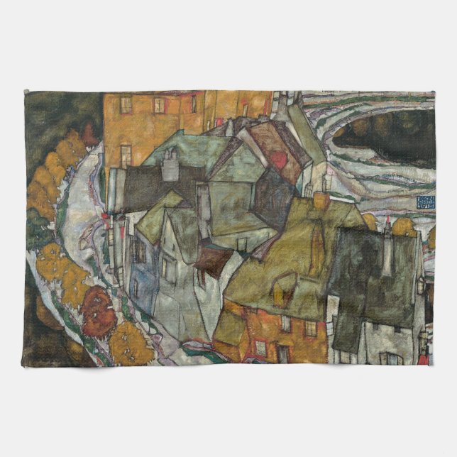 Crescent of Houses II, Island Town by Egon Schiele Tea Towel (Horizontal)