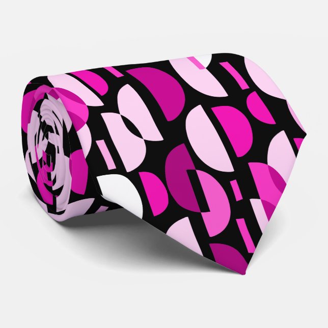 Crescent Pattern 010921 - Magenta Pink Tie (Rolled)