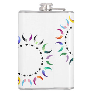 Crescent Pride Moons & Black Hearts Hip Flask