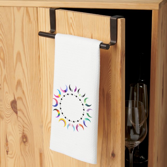Crescent Pride Moons & Black Hearts Tea Towel (Thirds Fold)