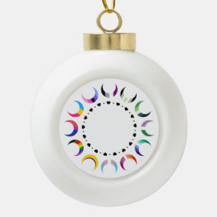 Crescent Pride Moons & Heart Ring Ceramic Ball Christmas Ornament