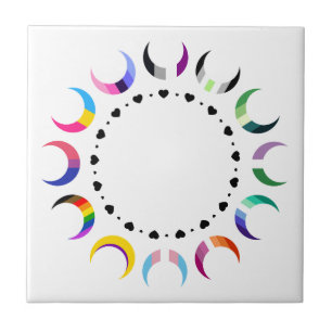 Crescent Pride Moons & Heart Ring Ceramic Tile