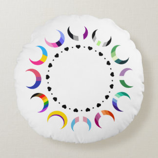 Crescent Pride Moons & Heart Ring Round Cushion