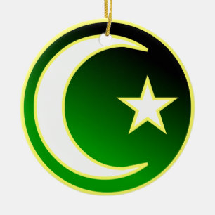 Crescent  & Star of Islam Ceramic Tree Decoration