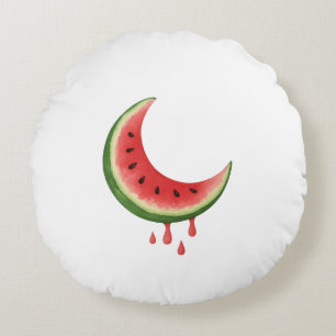Crescent Watermelon – Moon Slice Fruit Illustratio Round Cushion