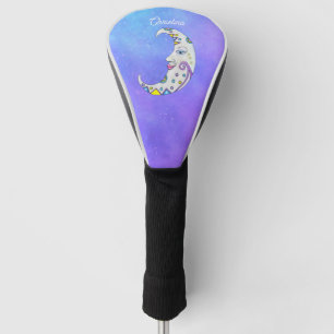 Crescent White Moon Pretty Face Colourful Shapes Golf Head Cover
