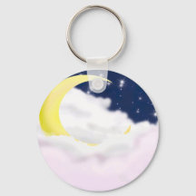 Cresent Moon in Soft Clouds Aluminum Keychain 