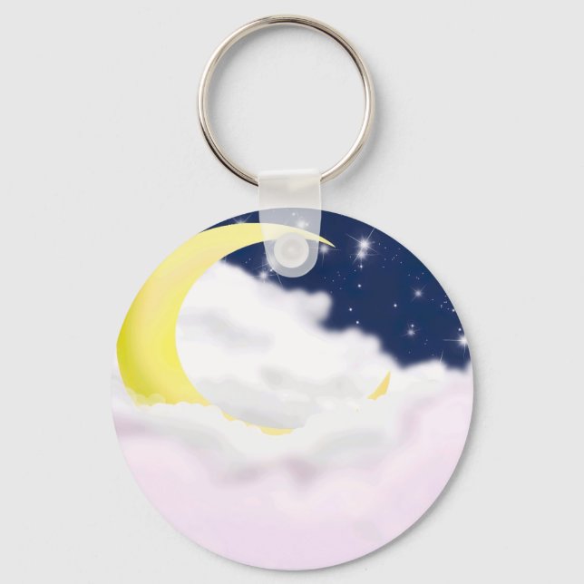 Cresent Moon in Soft Clouds Aluminum Keychain  (Front)