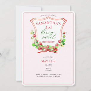 Crest Bow Berry Sweet Watercolor Any Age Birthday Invitation