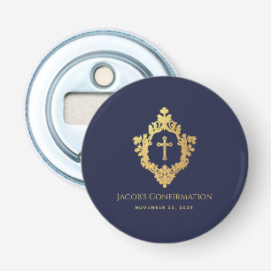 Crest Boy Confirmation Favours Navy Blue Faux Gold Bottle Opener