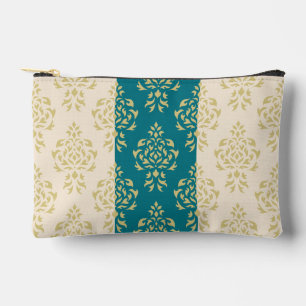 Crest Damask Pattern – Gold on Teal & Cream Accessory Pouch