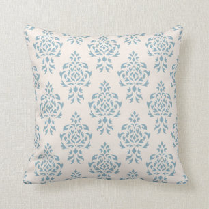 Crest Damask Repeat Pattern – Blue on Cream Cushion