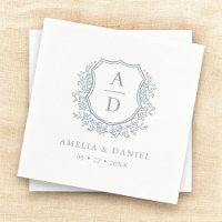 Crest Dusty Blue Monogram Wedding Elegant
