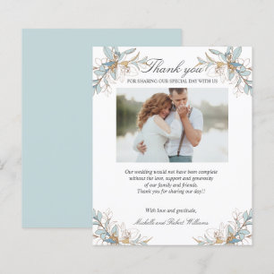 Crest Gold and blue floral Wedding Photo THANK YOU