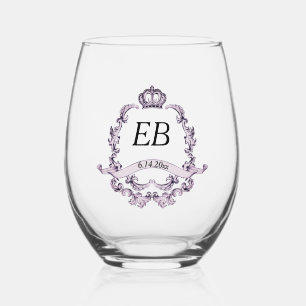 Crest Initials Drinkware Set Stemless Wine Glass