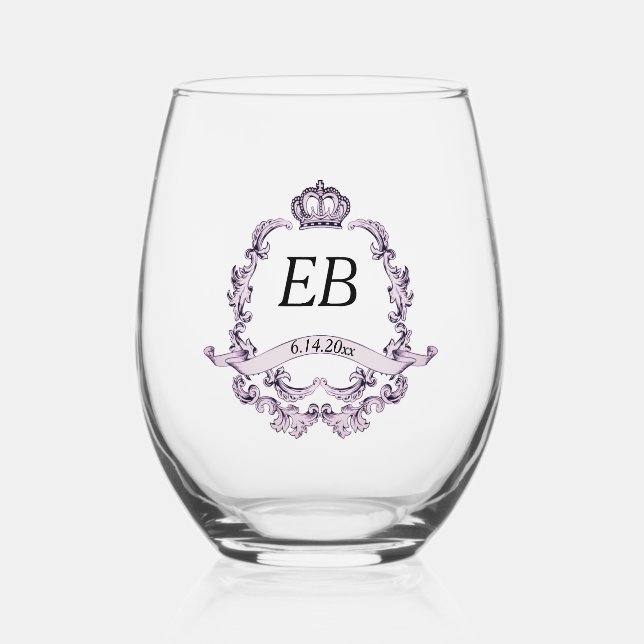 Crest Initials Drinkware Set Stemless Wine Glass (Front)