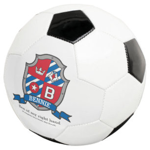 Crest letter B red blue bird crown star Bennie Soccer Ball