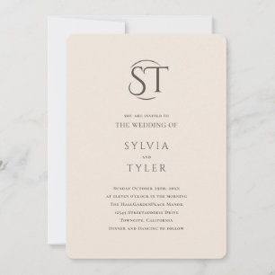 Crest Monogram Beige Typography Wedding Invitation