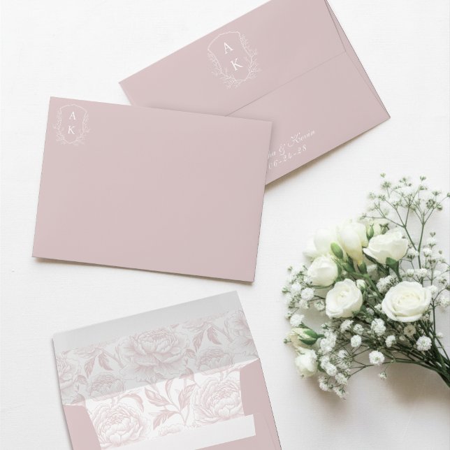 Crest Monogram Blush Pink Script Envelope (Creator Uploaded)