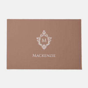 Crest Monogram Brown White Initial & Name elegant  Doormat