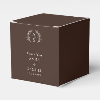 Crest Monogram Chocolate Brown and White Wedding Favour Box