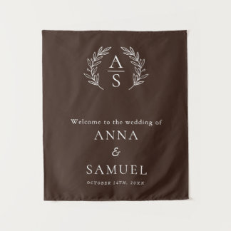 Crest Monogram Chocolate Brown and White Wedding Tapestry