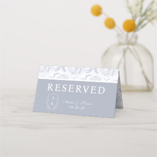 Crest Monogram Dusty Blue Peony Reserved Place Card