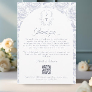 Crest Monogram Dusty Blue QR-code Photos Album Thank You Card