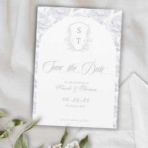 Crest Monogram Dusty Blue Script Save The Date
