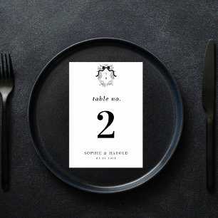 Crest Monogram French Coquette Bow Formal Wedding Table Number