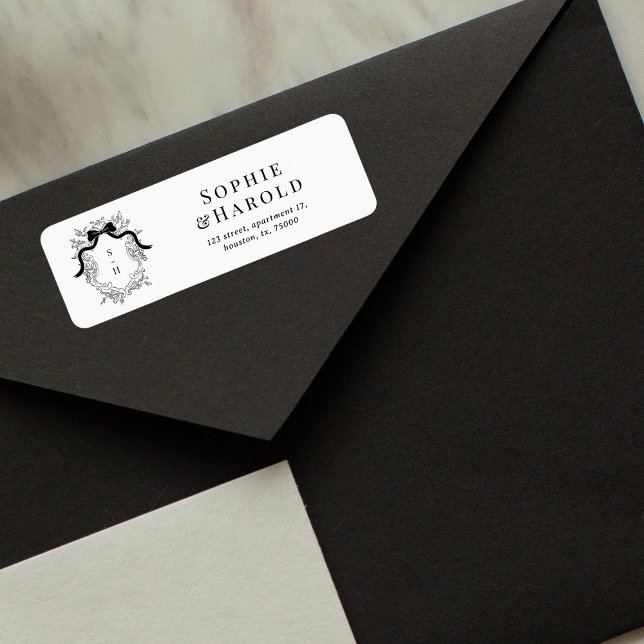 Crest Monogram French Wedding Return Address Label (Creator Uploaded)