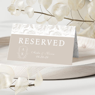 Crest Monogram Pale Taupe Peony Reserved Place Card