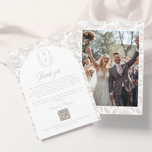 Crest Monogram Pale Taupe QR-code Photos Album Thank You Card