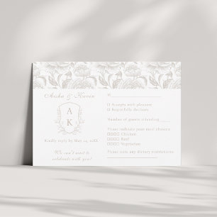 Crest Monogram Pale Taupe Wedding landscape RSVP Card