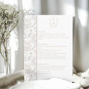 Crest Monogram Pale Taupe Wedding Menu Card