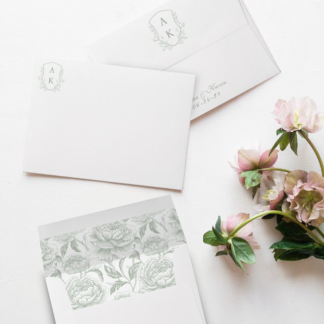 Crest Monogram Sage Green Script Envelope (Creator Uploaded)
