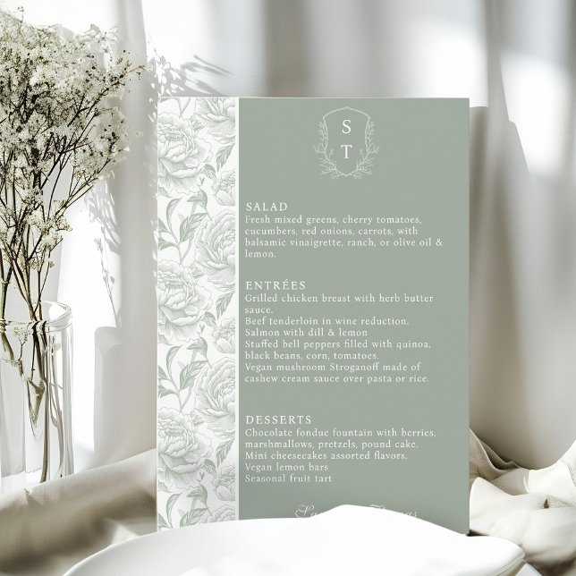 Crest Monogram Sage Green Wedding Menu Card (Creator Uploaded)
