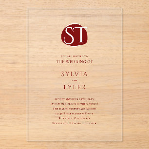Crest Monogram Typography Wedding  Acrylic Invitations
