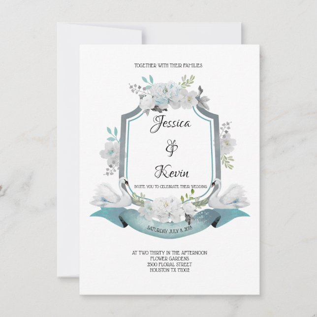 Crest Swan Wedding Invitation (Front)