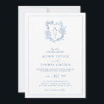 Crest Vibrant Blue Monogram QR Code Wedding Invitation<br><div class="desc">Formal & elegant crest monogram blue wedding invitation with QR code and more detailed information on the back.</div>