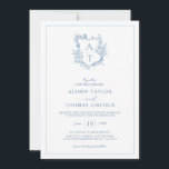 Crest Vibrant Blue Monogram QR Code Wedding Invitation<br><div class="desc">Formal & elegant crest monogram blue wedding invitation with QR code and more detailed information on the back.</div>