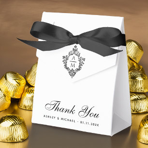 Crest Wedding Monogram Black and White Thank You Favour Box