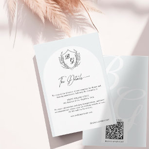 Crest Wedding Monogram black & white details Enclosure Card