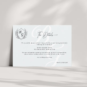 Crest Wedding Monogram black & white QR details Enclosure Card