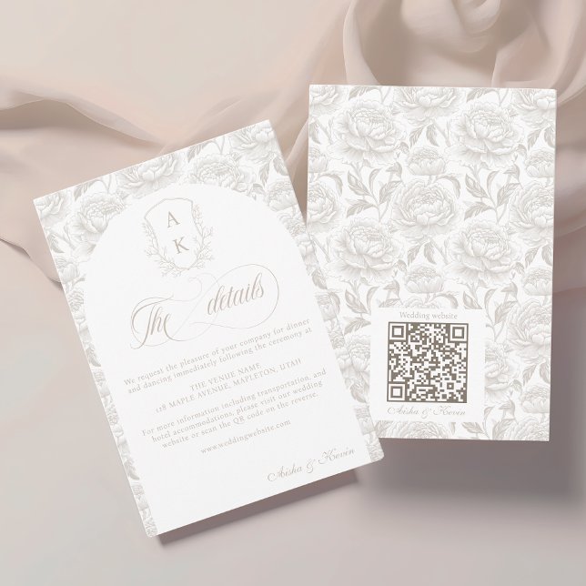 Crest Wedding Monogram Pale Taupe Script details Enclosure Card (Creator Uploaded)