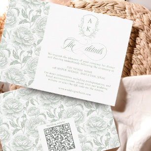 Crest Wedding Monogram Sage Green Script details Enclosure Card